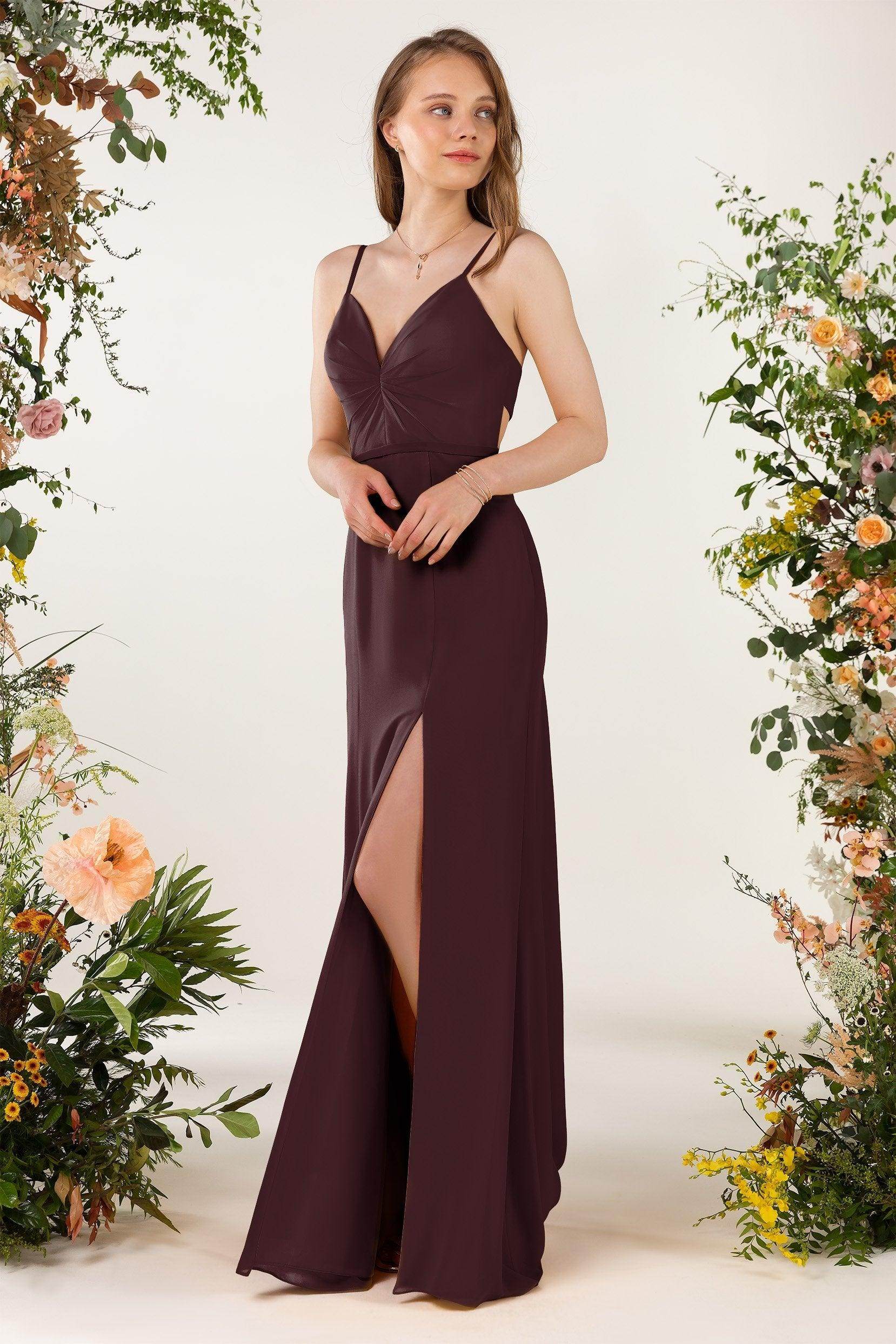 Sheath Sweep-Brush Train Chiffon Bridesmaid Dress CB0466 - COCOMELODY